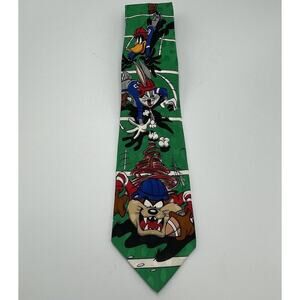 Vintage 1993 Looney Tunes Football Novelty 3.75x60 Tie Bugs Bunny Daffy Taz SILK